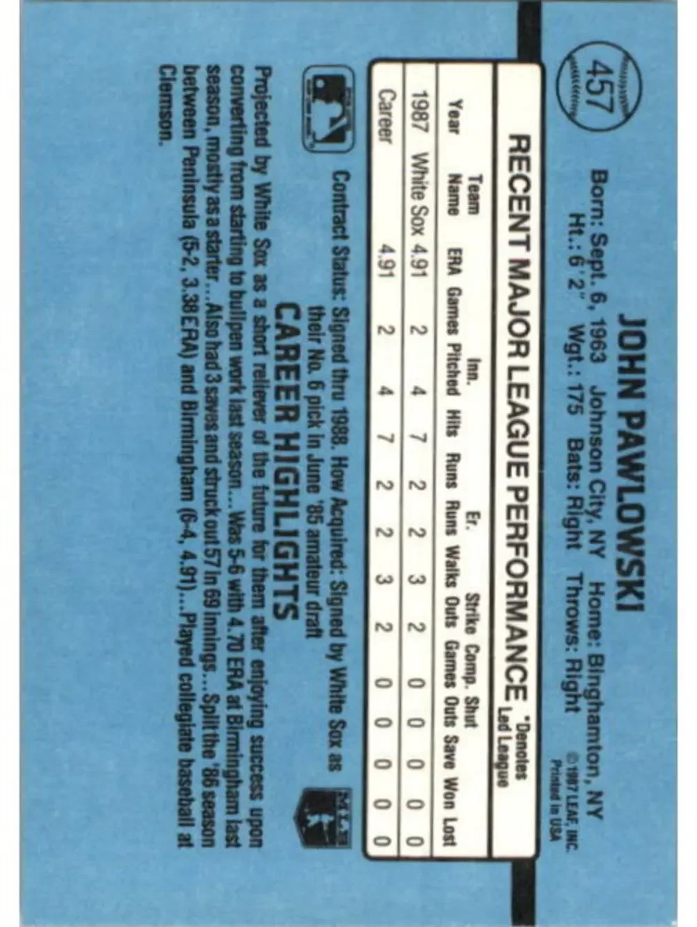 1988 John Pawlowski Donruss Baseball Card #457